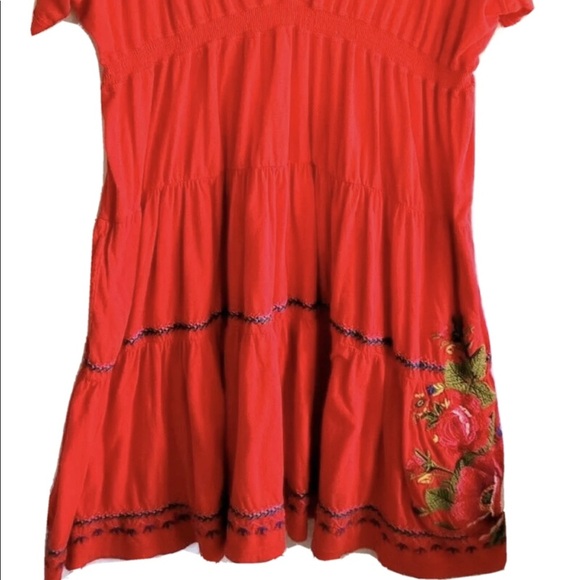 Johnny Was Red Dress Plus 3X Beautiful Embroidery Sexy Midi Dress EUC - Picture 8 of 12